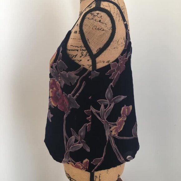 Navy Blue Floral Velvet Velour Cami Tank Top - Picture 3 of 4